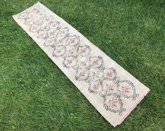 Dywan Oushak w stylu antycznym, 2x7, postarzany, z krótkim włosiem, wełna turecka w stylu boho (1,8 x 7,2 stopy)