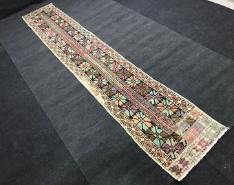 2x12 ft / vintage muted rug runner, Distressted Narrow runner,Persian Small rug, rug runner, Hallway rug runner, vintage Oushak rug runner,