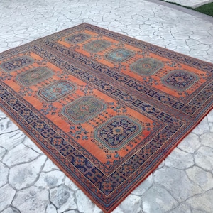 9x11 OVERSİZE Oushak Area Rug , Vintage Turkish XL Rug , Extra Large Persian Rug , Apricot with Navy Blue Oversize Rug, 9x11 Heriz Large Rug