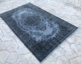 Handgewebter Schwarzer Teppich, Türkischer Teppich 15x25 cm