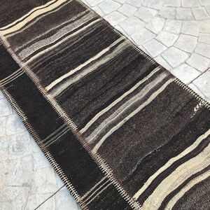 Extra Long Neutral Black Goat hair rug Runner,Brown stair case Rug Runner,Hallway Long Runner,Turkish Runner Home Rug Stair Case, 2.8 x 22.6 image 6