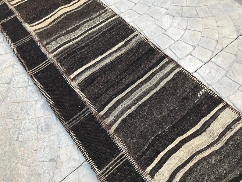 Extra Long Neutral Black Goat hair rug Runner,Brown stair case Rug Runner,Hallway Long Runner,Turkish Runner Home Rug Stair Case, 2.8 x 22.6 image 6