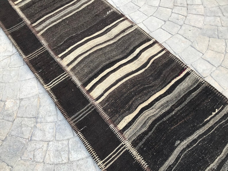 Extra Long Neutral Black Goat hair rug Runner,Brown stair case Rug Runner,Hallway Long Runner,Turkish Runner Home Rug Stair Case, 2.8 x 22.6 image 5