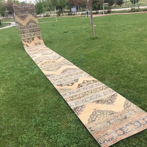 Extra lång lapptäcksmatta i trappsteg: Naturfärger (3,2x28,8 fot)