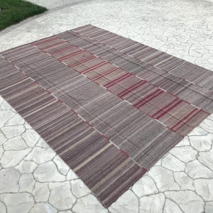 OVERSİZED Turkish Rug , 11x14 Extra Large Kilim Rug , Stripe Desing Large Rug Neutral Brown With Red Large Rug , For Home Decor Large Rug