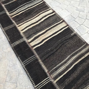 Extra Long Neutral Black Goat hair rug Runner,Brown stair case Rug Runner,Hallway Long Runner,Turkish Runner Home Rug Stair Case, 2.8 x 22.6 image 9