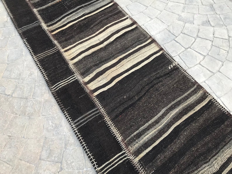 Extra Long Neutral Black Goat hair rug Runner,Brown stair case Rug Runner,Hallway Long Runner,Turkish Runner Home Rug Stair Case, 2.8 x 22.6 image 9