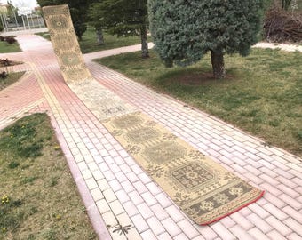 Extra Long Patchwork Rug Runner: Turkish Wool Staircase Rug (2.4x26.7 ft)