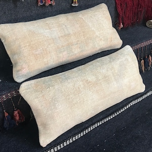 12" x 26" Coppia Lombare, Set di due cuscini cuscino, Twin Small Rugs, Tappeto Oushak turco in difficoltà, tappeto pastello, tappeto Oriental Small, tappeto tento