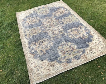 5.7x8.2 ft/Kitchen blue rug,, distressed rug, vintage area blue rug, home decor rug,Hallway rug runner,runner rug, Persian entry rug runner,