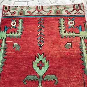 double madellian Vibrant color Turkish rug runner,2x10 Entrance Runner rug, Red & Green rug runner,home of vintage rug,decorative oushak rug image 9