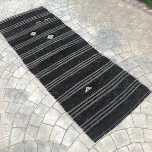 Vintage Neutral Goat hair black and white Rug Runner, 2x7 Minimalist  neutral rug Vintage Natural Short Rug Runner ,For kitchen Rug Runner