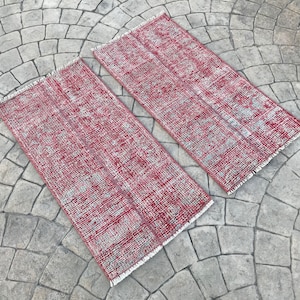 Set of 2 Turkish Oushak Wool Rugs: Small Vintage Entryway Rugs