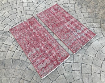 Set of 2 Turkish Oushak Wool Rugs: Small Vintage Entryway Rugs