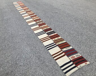 Vintage Turkish Patchwork Runner Rug: Extra Long Hallway Rug (2.2x22.7 ft)