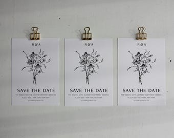 Wildflower Bouquet Save The Date | Canva Template | 5x7&quot; Printable Design | Whimsical Hand Drawn Flower Motif with Simple Modern Fonts