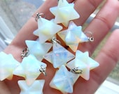 Merkaba Opalite pendant, 3D star gemstone, white opal, sacred, Mala pendant, hexagonal pendant, jewelry supplies, faceted, silver
