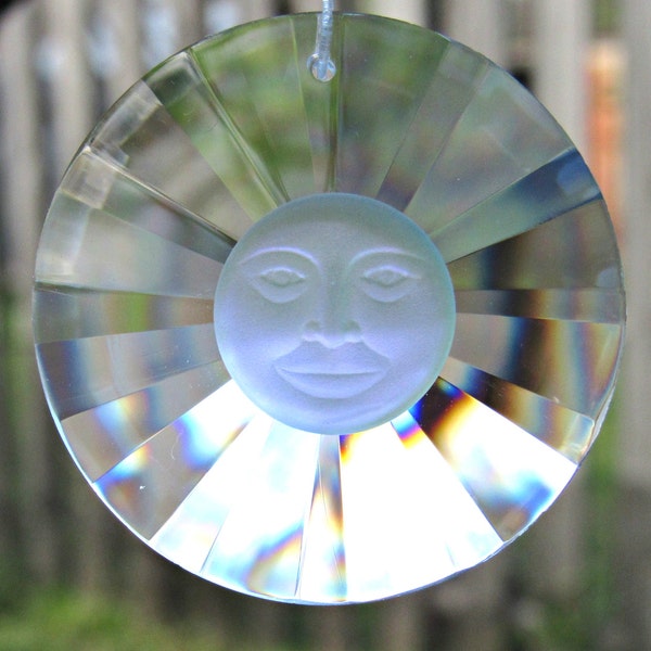 Crystal sun face, 40mm crystal sun, crystal prism, suncatcher, rainbow maker, feng shui, crystal suncatcher, moon face, window hanging