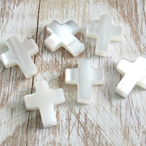 Mother of pearl, cross beads, set of 5, white cross charms, Natural beads, pearl beads, christian cross, catholic charms, rosary beads