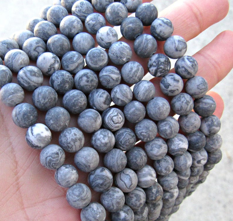 8mm matte gray picture jasper full strand gray jasper beads Etsy