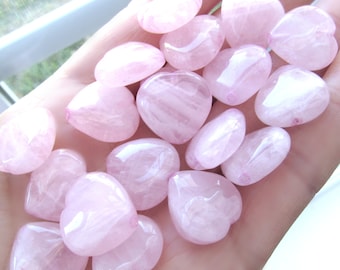 Rose quartz Hearts 16mm, set of 5, large heart stones, pink beads, pink heart beads, heart pendants, quartz pendants, beads, 16mm beads