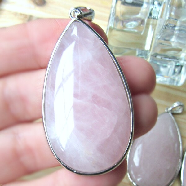 Rose Quartz pendant, quartz Teardrop, gemstone pendant, natural stone, quartz pendant, pink pendant, mala pendant, mala supplies, mala