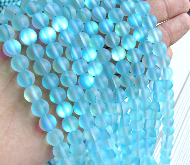 Holographic 8mm beads blue aura tone beads frosted blue Etsy