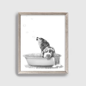 Gray Wolf Howl Bathtub Print, Rustic Cabin Country Decor, Woodland Animal Butt Wall Art, Funny Pet Bathroom Humor Canvas, Printed & Shipped