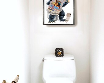 out     ❁toilet♪ドアプレート❁∗︎*゜ Funny Godzilla Bathroom Print, Kaiju Toilet Newspaper Art - Etsy
