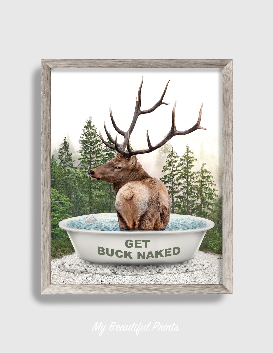 Bathtub Deer Butt Print, Get Buck Naked Quote, Rustic Cabin Wall Art