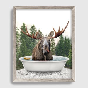 Moose Bathtub Print, Humorous Forest Animal Wall Art
