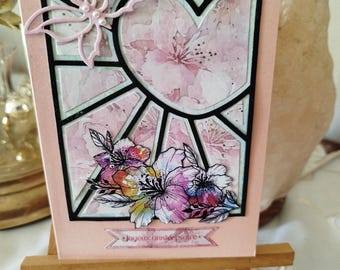 carte anniversaire coeur et fleur