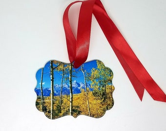 Fall Aspens Grand Teton National Park Ornament, Wyoming Mountains Photo Christmas Gift