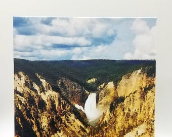 Yellowstone 5x7 Mini Canvas Souvenir, Lower Falls Photo Print, National Park Desktop Decor, Wyoming Waterfall Tiny House Shelf Art