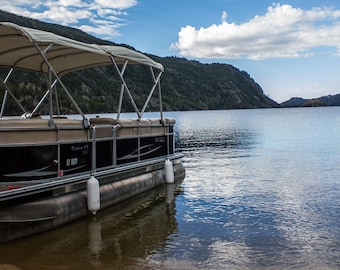 Pontoon Boat Photo Canvas Wrap Print Wall Decor, Summer Lake Life Wall Art Hanging