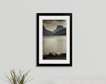 Lake House Decor, Framed Ready to Hang 16x24 Print, Mountain Photo Wall Art, Kayak Paddleboard Canoe Gift for New Home