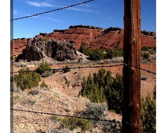 16x20 Barbwire Canvas Art Print, Red Rocks Desert Western Decor, Casper Wyoming Rancher Photo, Sagebrush Fence Post Gift