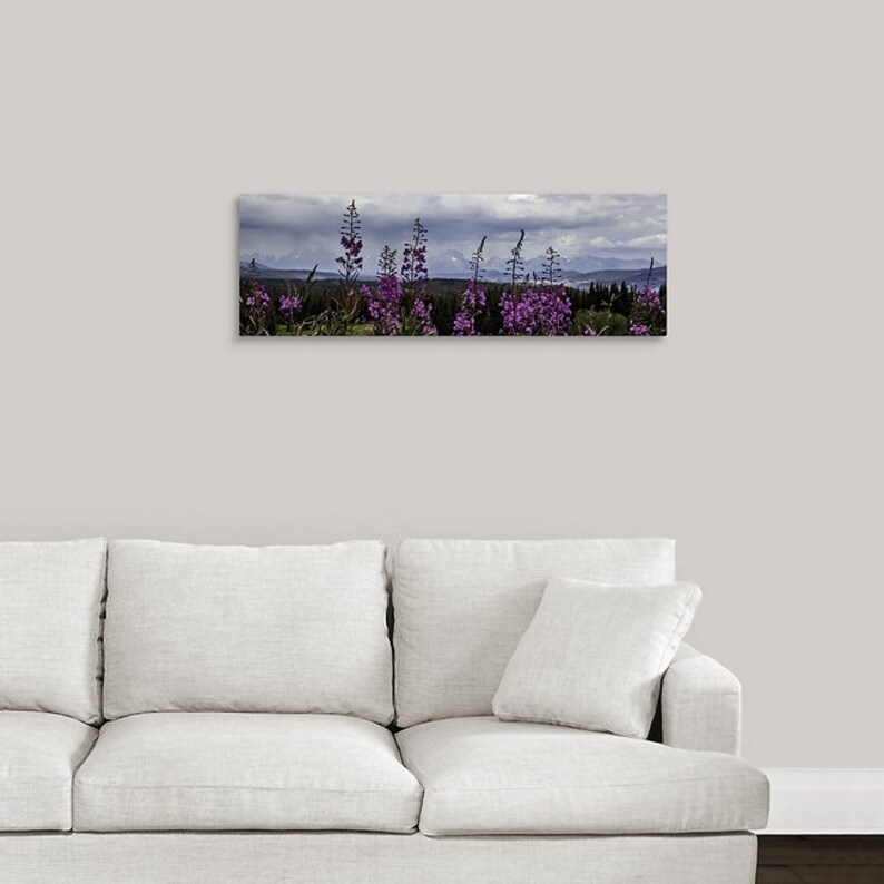 Fireweed 12x36 Metal Wall Art, Mountain Decor Aluminum Print, Wyoming Wildflower Panoramic Art, Photo Gift for Mom image 1