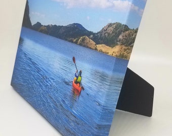 MINI CANVAS PHOTO - 5x7 Easel Back for Desktop - Dorm Room Tiny Living Decor - Kayak Lake Wyoming Summer Boating Water Sports - In Stock