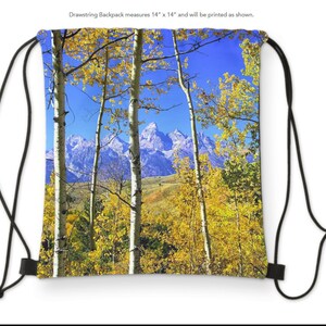 Fall Aspen Leaves Photo, Grand Teton National Park Drawstring Backpack Tote Bag, Camping Travel Swim Kids Bag, Wyoming Ready to Ship Gift image 1