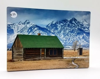 Grand Teton Desktop Art, Historic Home 5x7 Print, Western Decor Photo Plaque, Ready to Ship National Park Wyoming Gifts