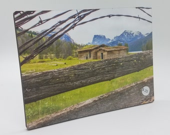 Mountain Photo 5x7 Desktop Decor, Wyoming Print Tiny House Barbed Wire Plaque, Office Desk Gift Accessories