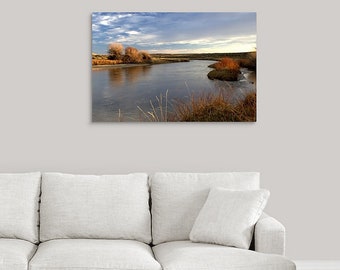 Wyoming River Sunset Landscape Canvas Print, Mountain Photo Wall Art Office Decor