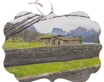 Wyoming Mountain Homestead Mountains Christmas Ornament, Green River Lakes Square Top Wind River Gift