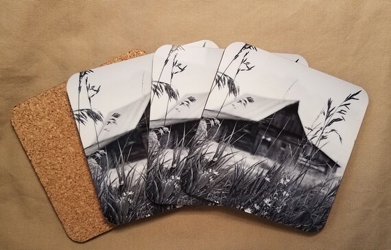 Jackson Hole Barn Photo Cork Coasters Black And White Wyoming Etsy