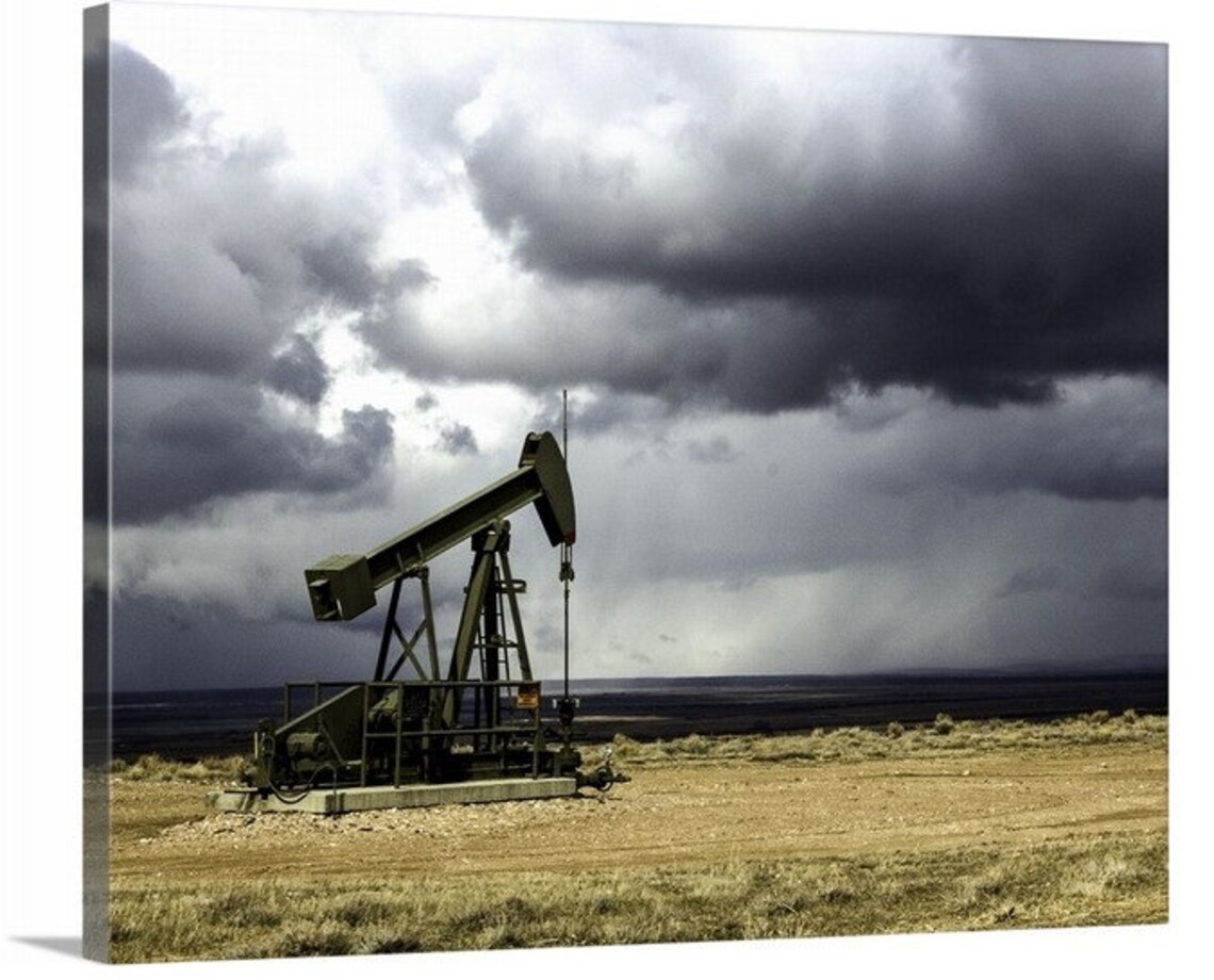 Oil and Gas Decor Canvas Print, Wyoming Oilfield Photography, Industrial Well Pump Retirement