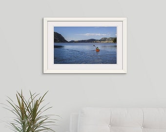 Kayak Framed Photograph 16x24 Print, Lake House Framed Wall Art, Wyoming Mountain Decor for Guest Room