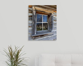 Window Pane 16x20 Vibrant Metal Print, Wyoming Cabin Reflection Photo, Limited Edition Gift New Home, Ready to Hang Wall Art Western Decor