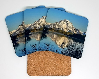 Teton Mountain Cork Coaster Set, Grand Teton National Park Gifts, Jackson Hole Wyoming Photography