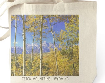 Grand Teton Cotton Canvas Tote Bag, Wyoming National Park Photo Gift, Eco Friendly Farmers Market Souvenir Bags